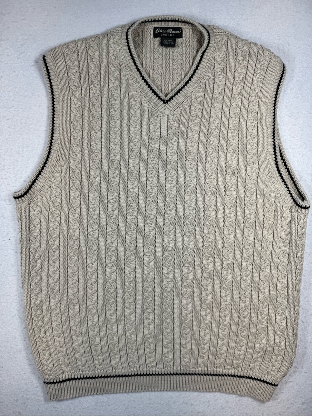 Eddie Bauer‎ Cable Knit Sweater Vest Men’s L Beige Cotton Japan